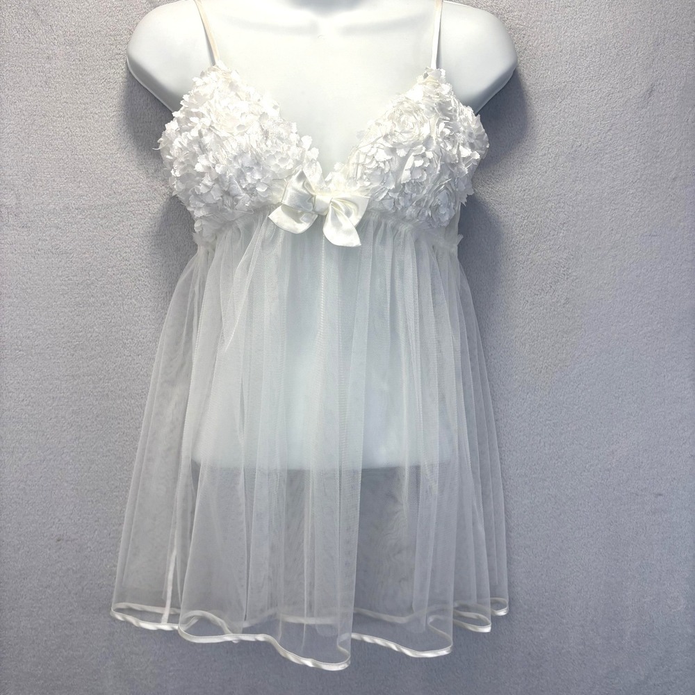 Sheer Mesh Floral Camisole Tank Top Womens Medium White Empire Waist Fairy Rodeo - Picture 7 of 14